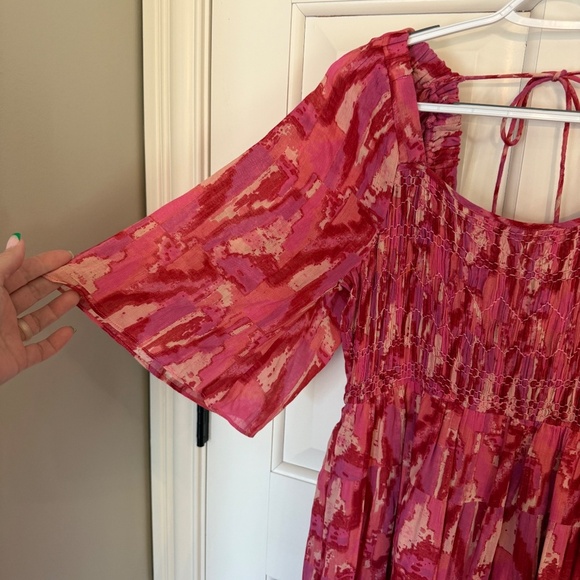 ba&sh Teoli open tie back patterned Midi Dress Pink 45110 - Picture 8 of 16